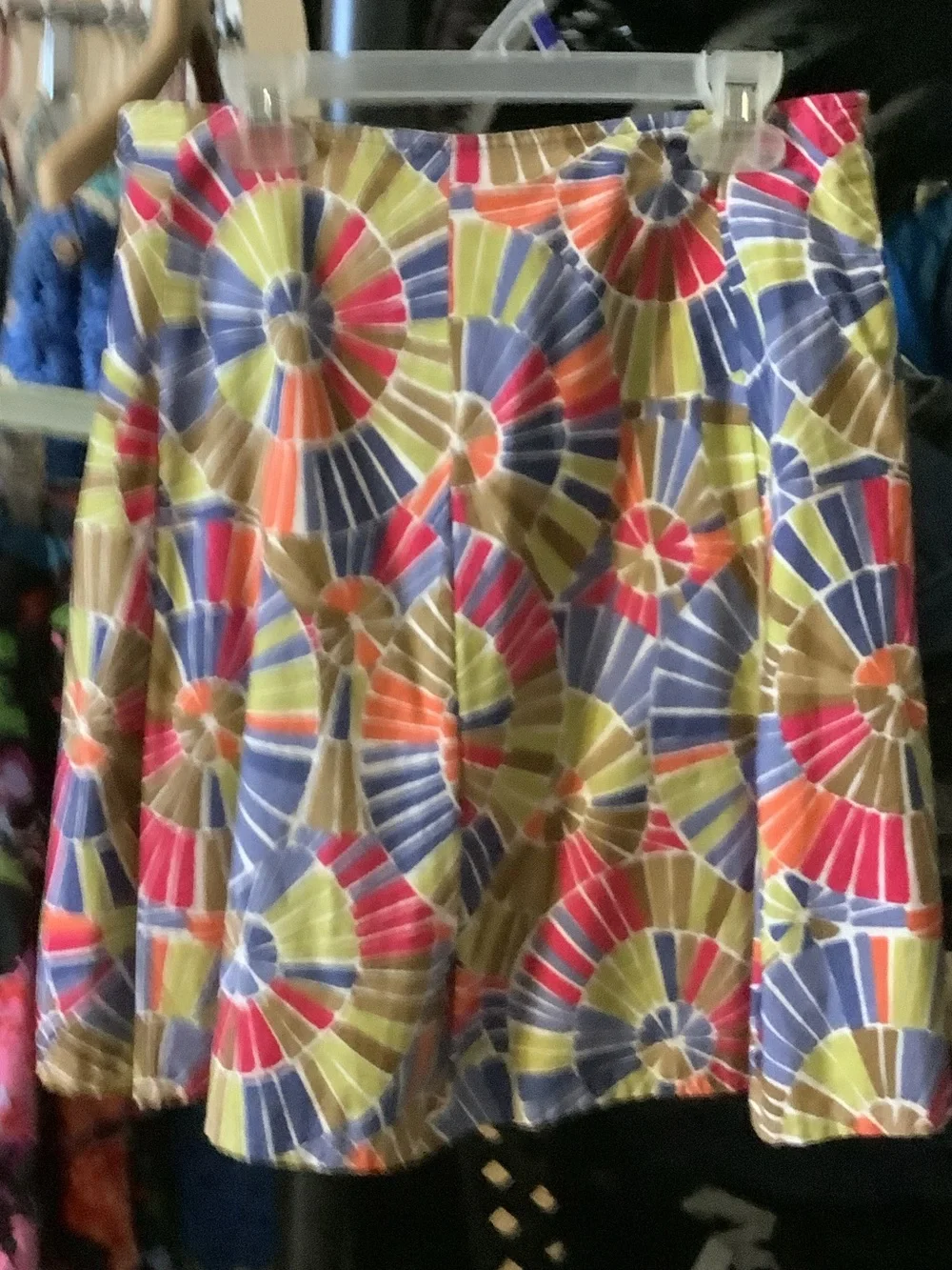 Talbots Multicolor Circular Print Skirt with Olive, Red, Blue & Purple
